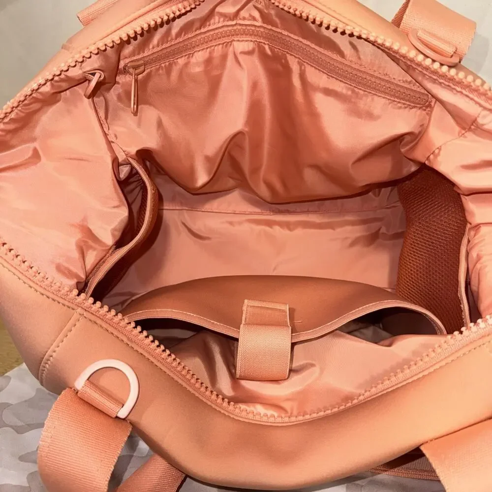 Dagne Dover Neoprene Duffel Weekender Gym Travel Bag Coral Orange Crossbody